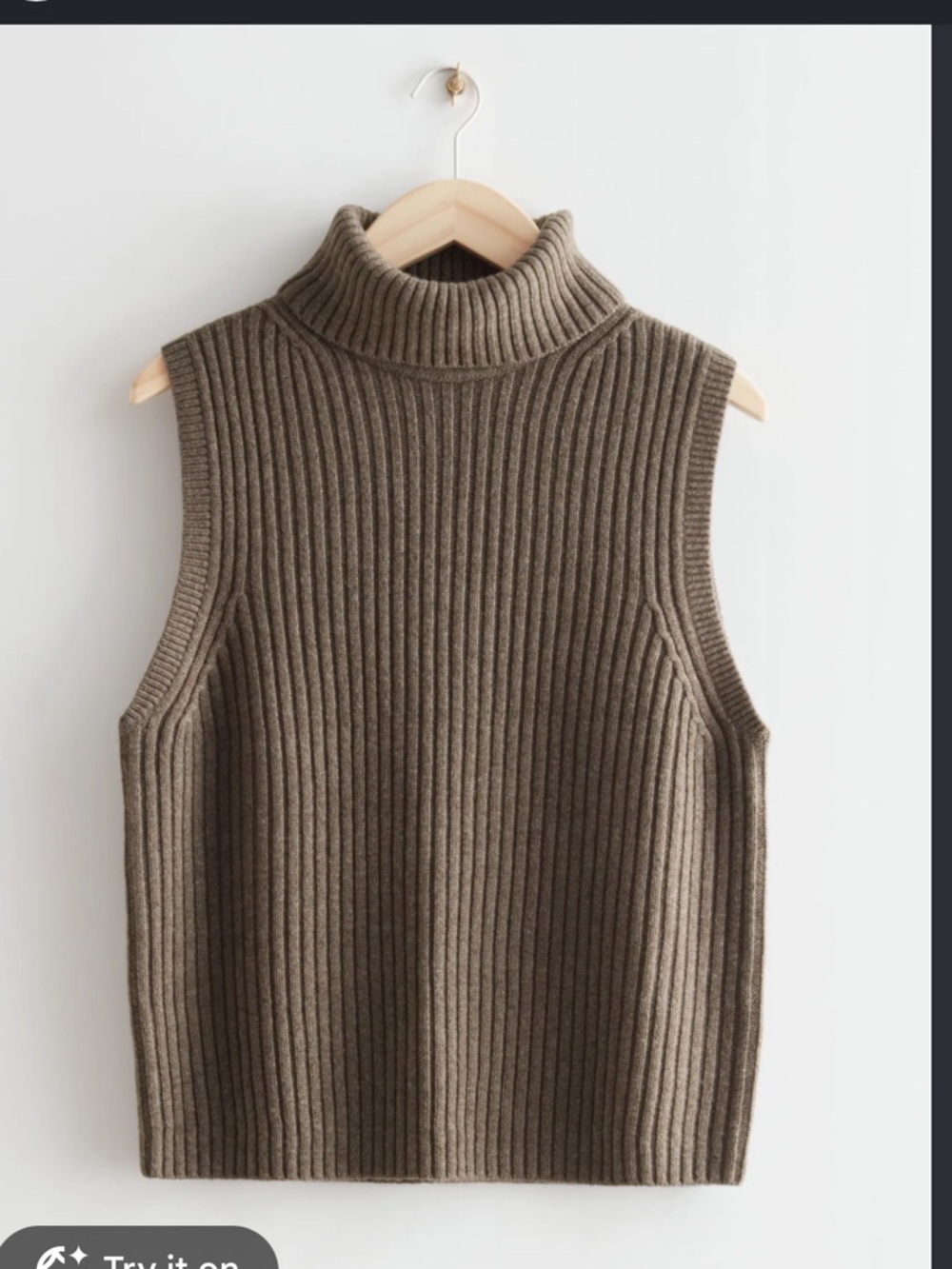 & Other Stories 100% Wool Ribbed Turtleneck Sweater Vest Brown M